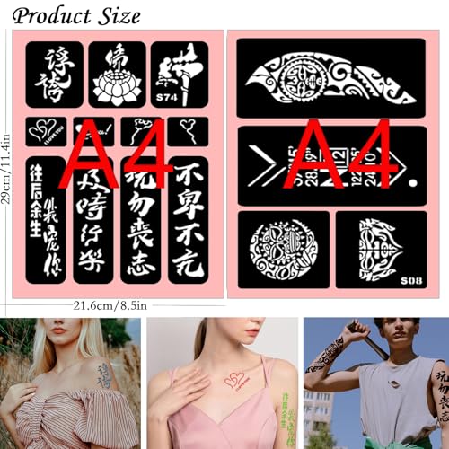 VERKSTAD Pattern E Temporary Tattoo Stencil Sheets for Kids & Adults