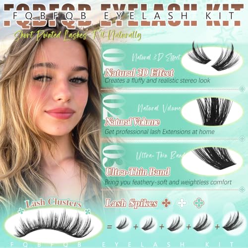 FQBFQB Manga Lash Kit with Spikes - DIY Eyelash Clusters & Glue, Natural to Dramatic Looks