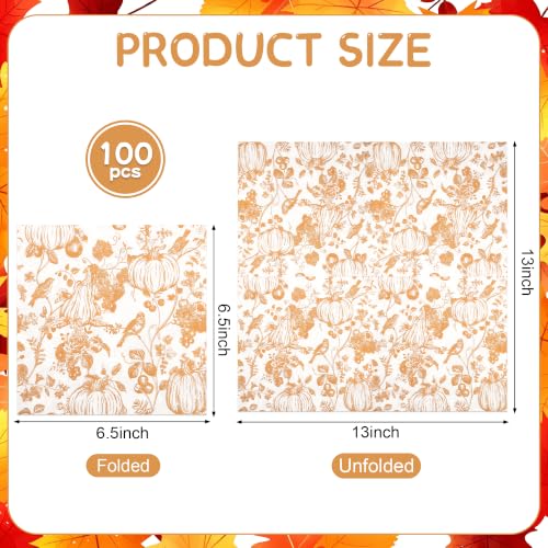 100Pcs Chinoiserie Pumpkin Paper Napkins - Elegant Fall Decor