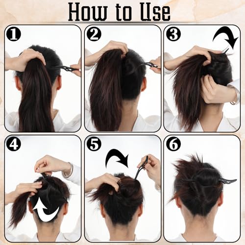 8-Pack Vintage Wooden Hair Sticks for Long Hair Buns