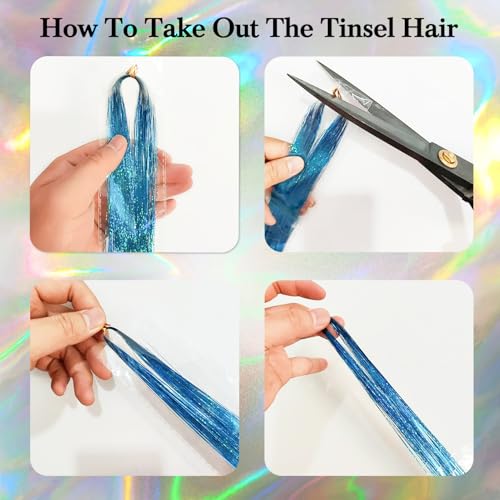 Hair Tinsel Extensions - 8 Packs, 1600 Strands, 50 Inch Gold