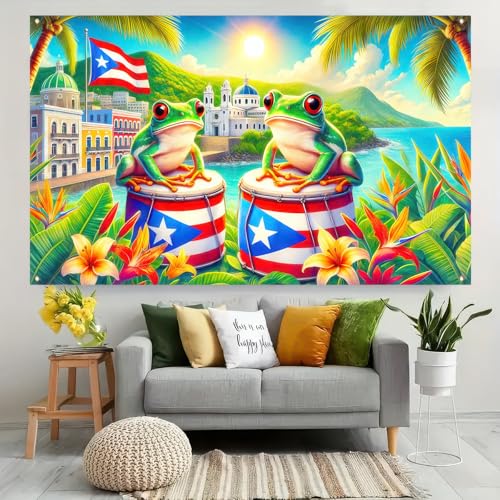 Puerto Rico Coqui Frog Flag Banner 71x43 in | Tropical Island Decor