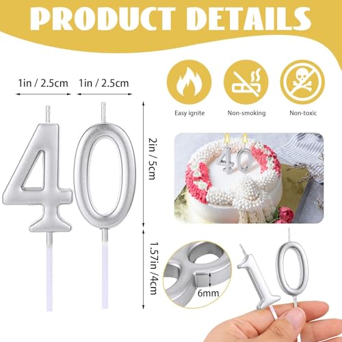 32 Pcs Silver Number Birthday Candles for Cake Decoration