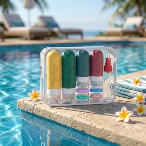 DEPOZA Travel Bottles Kit (16 Pack) - Leak Proof Silicone Containers, Wine Red