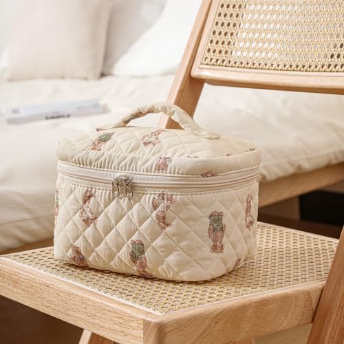 Uekeboag 3 Pcs Large Floral Quilted Makeup Bag Set for Travel