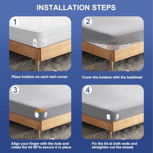 Fitted Bed Sheet Holders with Twist-Lock Clips - 4 Pack