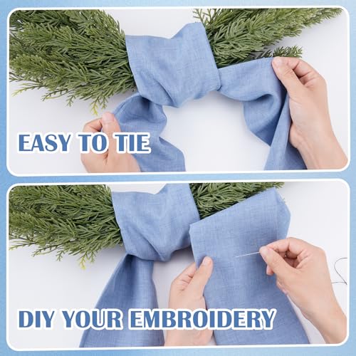 Rustic Blue Wreath Sash - 60 Inch Linen Decor for Front Door