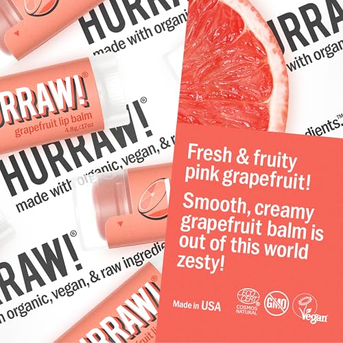 HURRAW! Grapefruit Lip Balm - Organic, Vegan & Cruelty-Free (3 Pack)