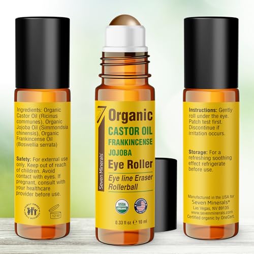 Seven Minerals Organic Castor Oil Eye Roller for Dark Circles & Wrinkles - 0.33 fl oz
