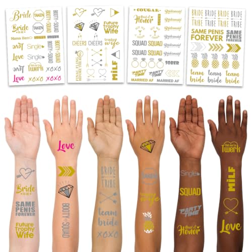 Bachelorette Party Waterproof Temporary Tattoos - Bride Tribe, Bridal Sayings, Glitter & Holographic Sheets
