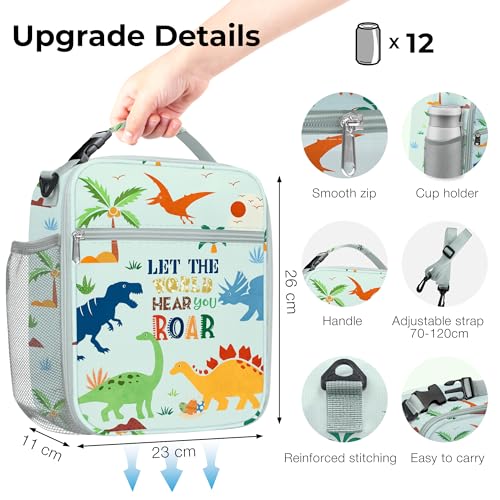 Clastyle Dinosaur Insulated Lunch Bag for Kids - Green Cooler Tote