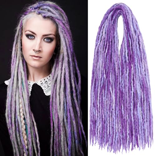 Purple Mix Wool Dreadlock Extensions 20 Inch Double Ended 20 Strands Handmade for Women