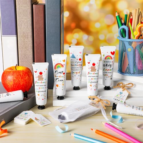Teacher Appreciation Hand Cream Set - Moisturizing Lotion with Cards & Organza Bags, 72 Travel Size Gifts