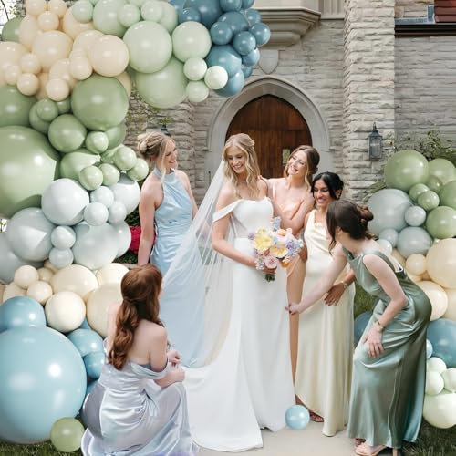 Dusty Blue & Sage Green Balloon Arch Kit - 124Pcs for Baby Showers & Parties