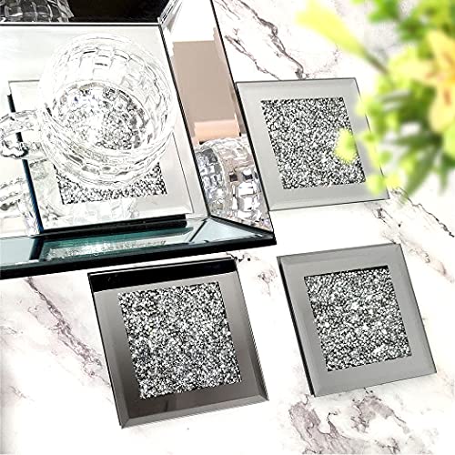 GIMORRTO 4-Piece Glass Mirrored Coaster Set - Crushed Diamond Design