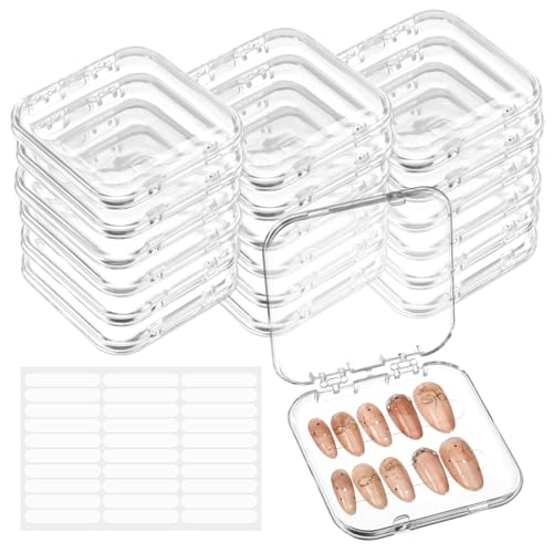 20pcs Nail Storage Box with 90 Double-Sided Tape for Press On Nails