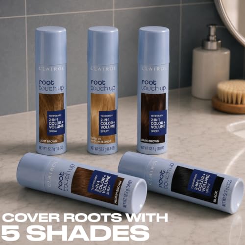 Clairol Root Touch-Up Color + Volume 2-in-1 Temporary Spray, Dark Brown – 1.8 oz (Pack of 2)