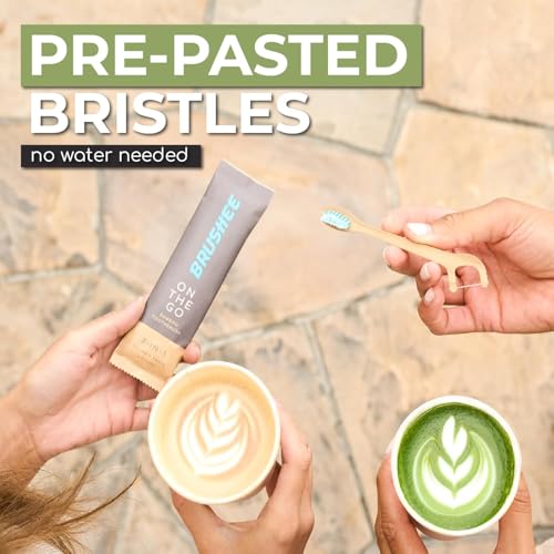 Brushee Disposable Bamboo Travel Toothbrushes with Mint Paste, 12-Pack
