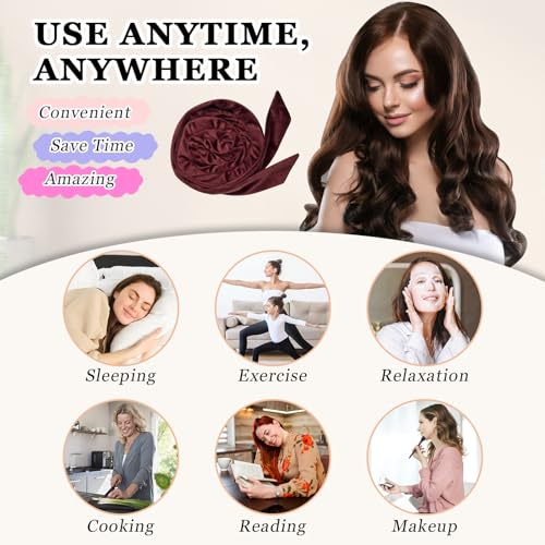 Gwabee Burgundy Velvet Heatless Hair Curlers for Overnight Waves