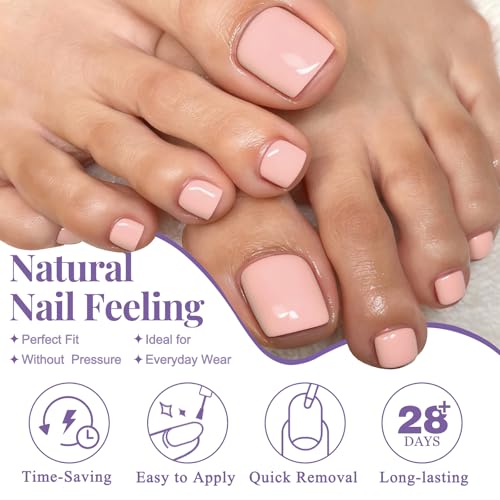 AddFavor Pale Nude Pink Toe Nail Press Ons - 120pcs Full Cover Fake Toenails for Women