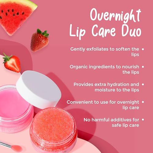 Watermelon Lip Scrub and Sleeping Mask Duo for Soft Lips