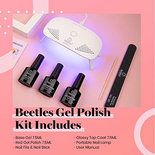 Beetles Red Gel Nail Polish Kit with UV LED Light - 15ml