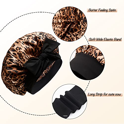 Large Leopard Satin Hair Bonnet for Black Women - Soft Fit Night Cap