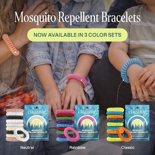 Cliganic Mosquito Repellent Bracelets - DEET-Free Natural Bands for Adults & Kids | 10 Pack, Individually Wrapped