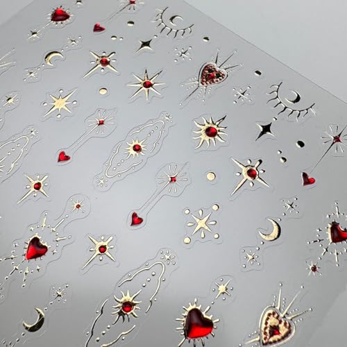 5D Embossed Gold Star & Heart Nail Stickers for Valentine's Day