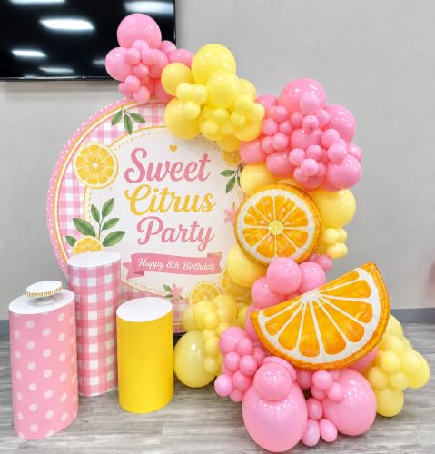 Lemon Balloon Garland Arch Kit - 142Pcs Pink & Yellow Balloons for Baby Shower & Birthday Party Decor