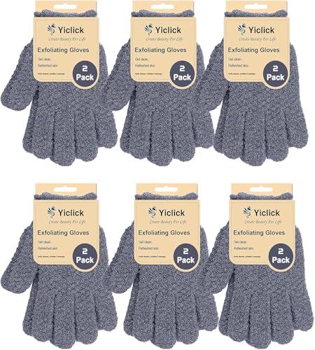 Yiclick Grey Exfoliating Gloves 12-Pack Body Scrub Mitts for Shower & Bath