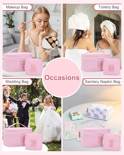 MONSTINA Personalized Preppy Makeup Bag Set with Brush Holder & Divider