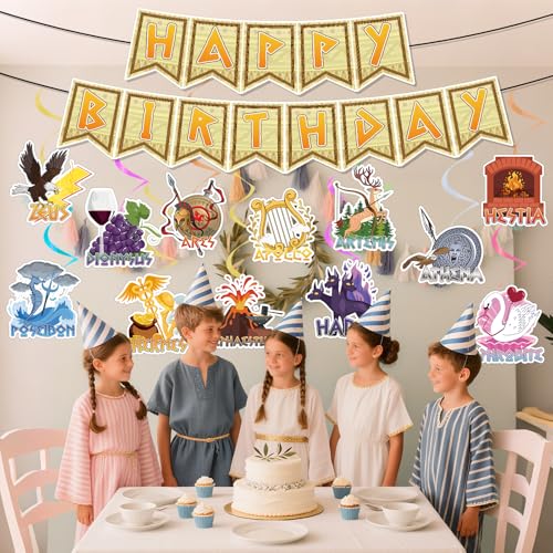 Greek Mythology Birthday Party Decoration Set - 14 PCS Banners & Swirls
