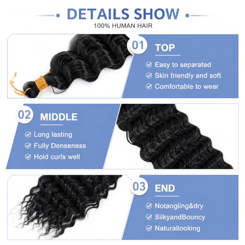 18 Inch Deep Wave Crochet Hair - Soft & Lightweight Synthetic Braiding Hair, 1B (3 Packs)