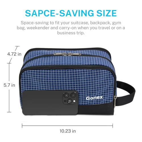 Gonex Travel Toiletry Bag for Men - Water Resistant Dopp Kit, Navy Check