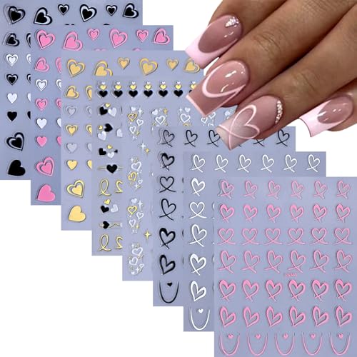 8 Sheets Valentine's Day 3D Heart Nail Art Stickers Set