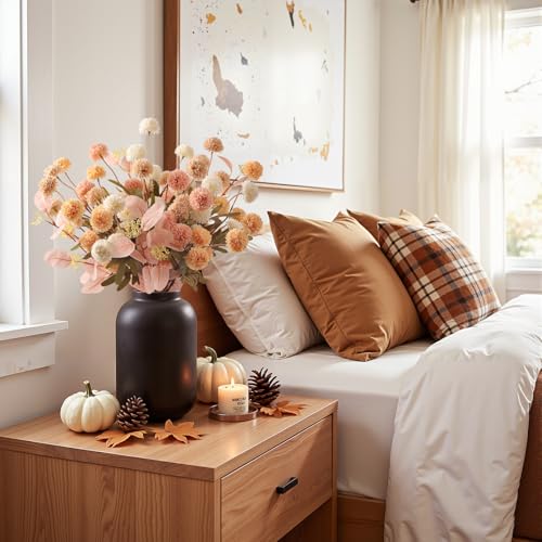 16 Pcs Faux Silk Mums with Eucalyptus - Pet Safe, Bendable Stems