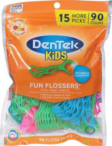 DenTek Kids Fun Flossers - Wild Fruit Flavored Floss Picks, 90 Count