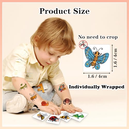 102 PCS Bug Temporary Tattoos for Kids - Waterproof Insect Stickers