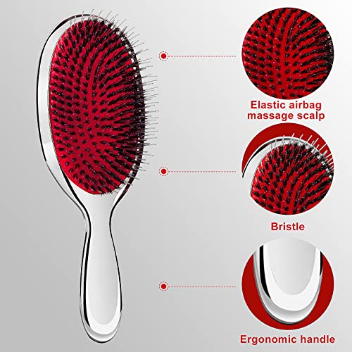 Anti-Static Paddle Hair Brush for Detangling & Hair Care - Silver