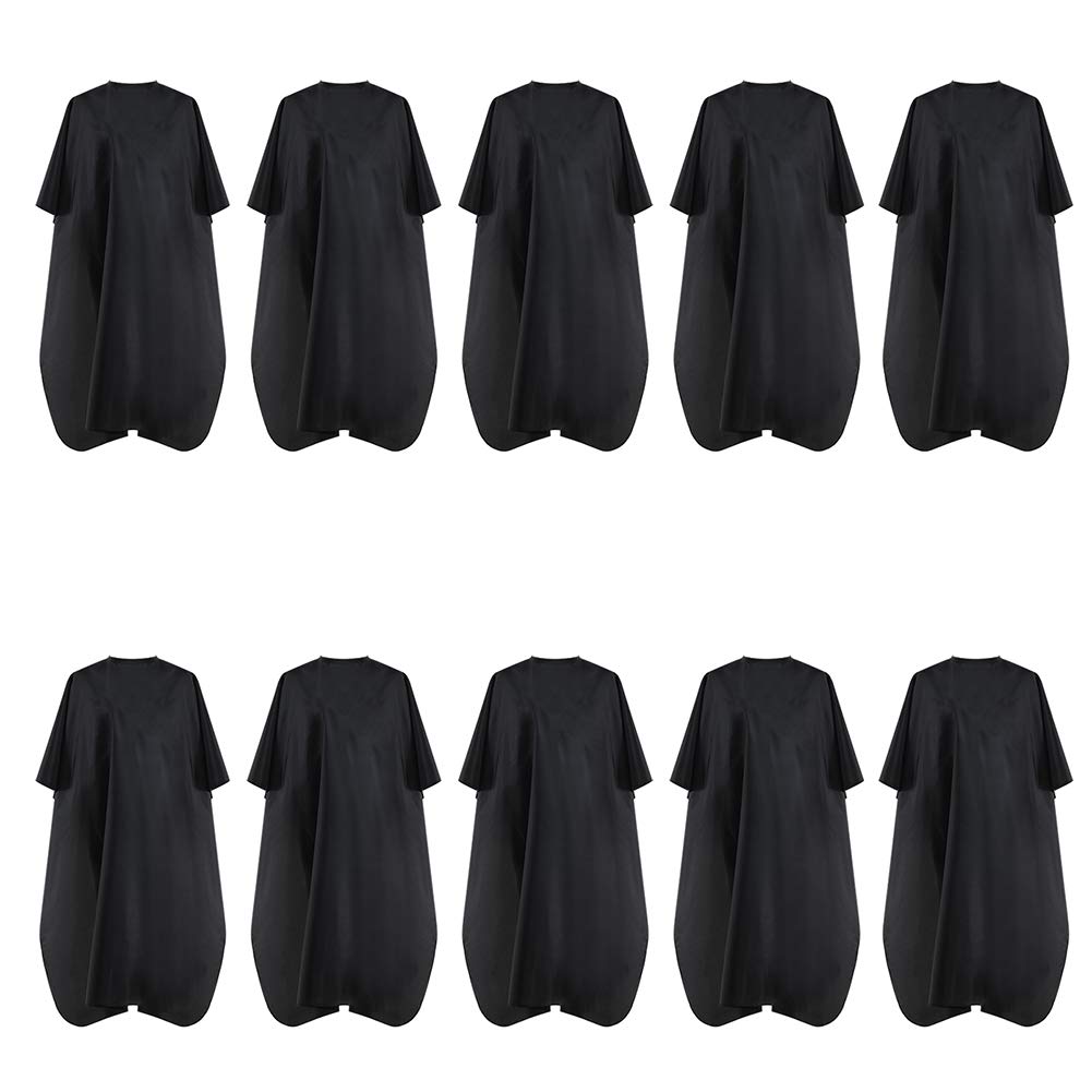 Black Waterproof Hair Salon Cape Professional Barber Cape with Metal Snap Closure Hair Cutting Cape (Black-10 Pack)
