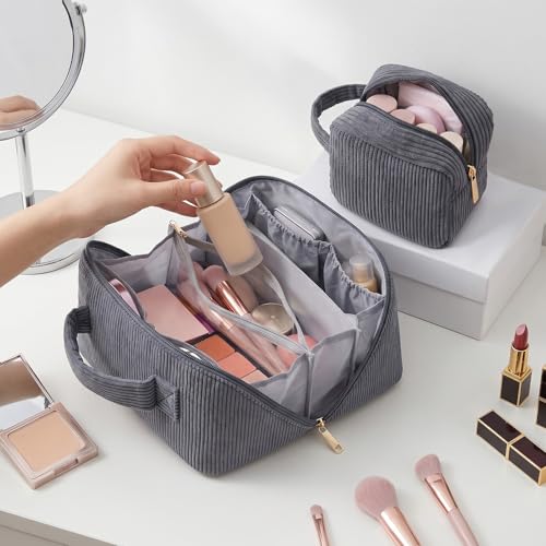 MAGEFY Grey 2-Piece Makeup Bag Set Large Capacity & Travel Organizer