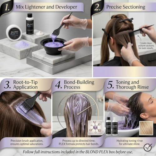Hair Bar NYC Blond Plex 10X Lightener + 30 Volume Violet Developer Kit ? Dust-Free Charcoal Bleach Powder (50g / 1.76 oz) + Anti-Brass Developer (120 ml / 4.06 fl oz) ? Bond-Building Formula