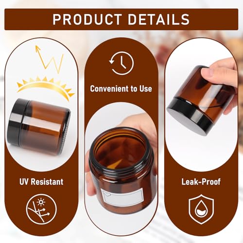 Jaisie.W 4 oz Amber Glass Jars 2 Pack with Black Leakproof Lids & Inner Liners