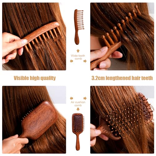 BS-MALL Premium Sandalwood Wide Tooth Hair Comb Set - 2 Pcs