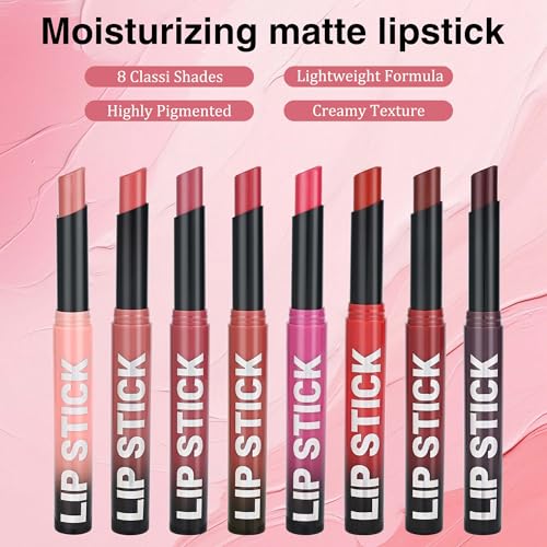 Anwuozu 4Pcs Pink & Red Lipstick Set - Matte, Hydrating, Velvety Finish, Easy Application, Model A02