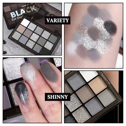 LZYLLS N Smoky Eyeshadow Palette with Matte & Glitter Shades, Waterproof, 15 Neutral Colors + 3 Brushes