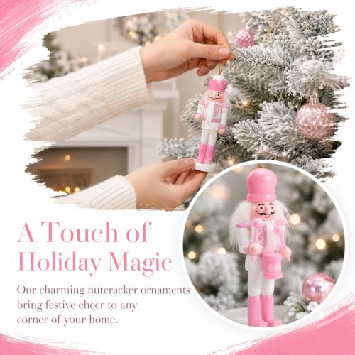 IMIKEYA 5-Pack Pink Wooden Nutcracker Ornaments for Christmas