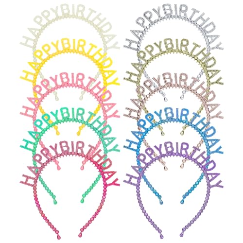 Cinaci 10 Pieces Sparkly Bead Plasitc Happy Birthday Headbands Crowns