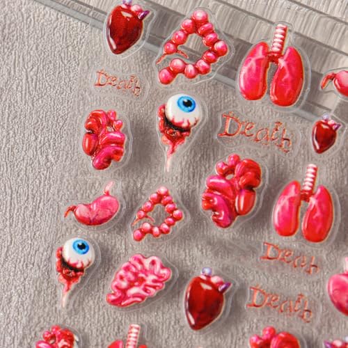 IDDFEVE Halloween Horror Nail Stickers, Embossed Eyeball Organs
